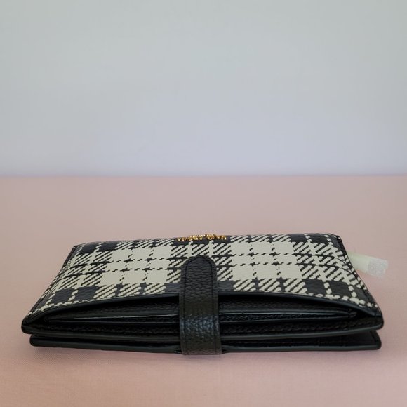 KATE SPADE Hudson Posh Plaid Embossed Pebbled Leather Bifold Wallet-Black MultI⭐ - Picture 9 of 16